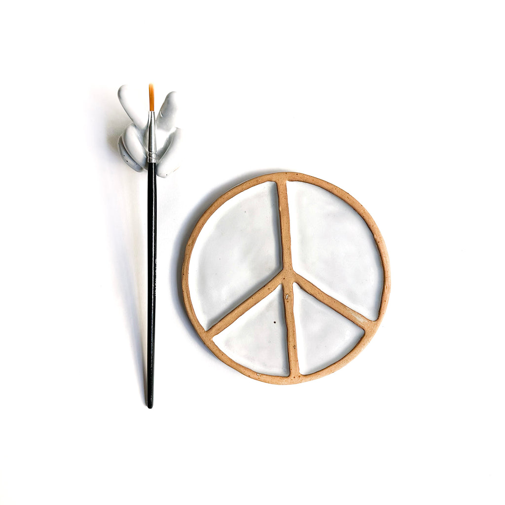 Peace Sign Paint Palette and Brush Holder Set, Cream